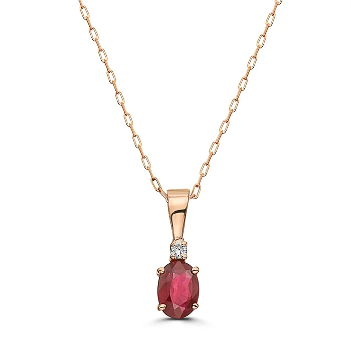 3/8 cts Red Ruby and Diamond Necklace in 14K Rose Gold by Birthstone