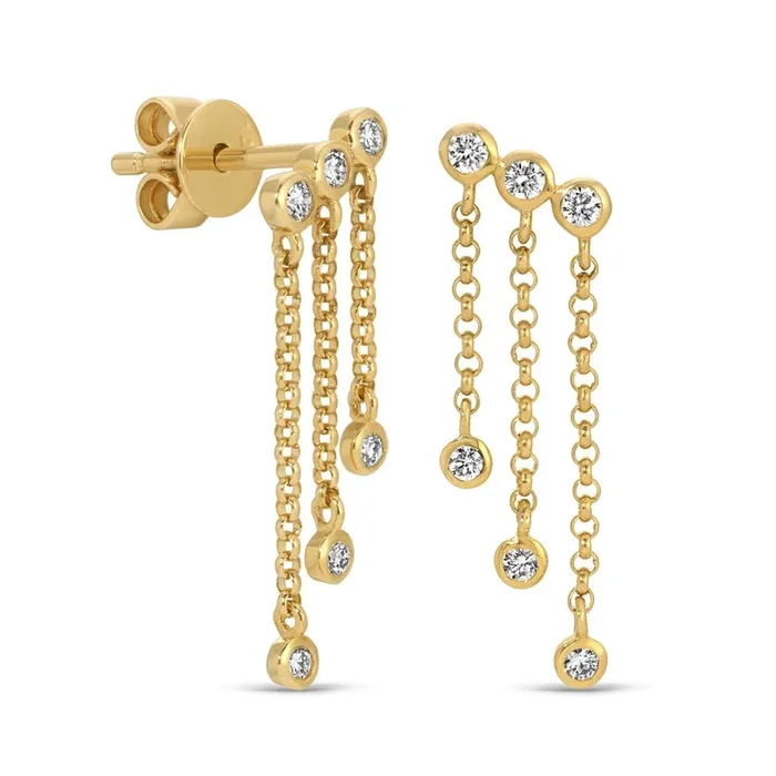 3 Bezel Diamond Chain Drop Earrings
