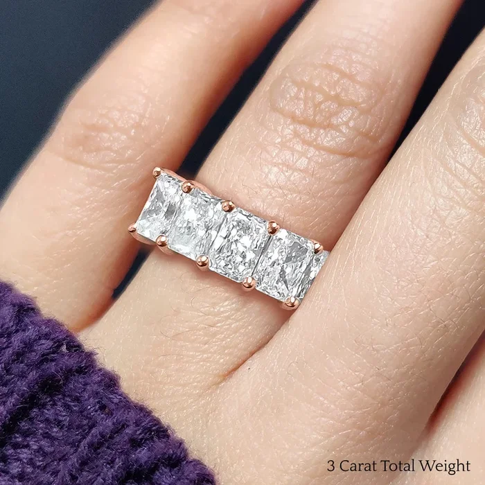 3 Carat Diamond Radiant Wedding Band 5 Stone