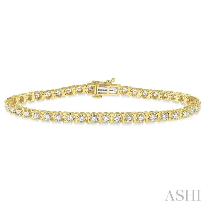 3 Ctw Round Cut Diamond Tennis Tulip Bracelet in 14K Yellow Gold
