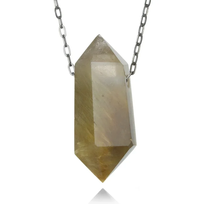 39mm Gold Rutile Quartz Crystal Necklace