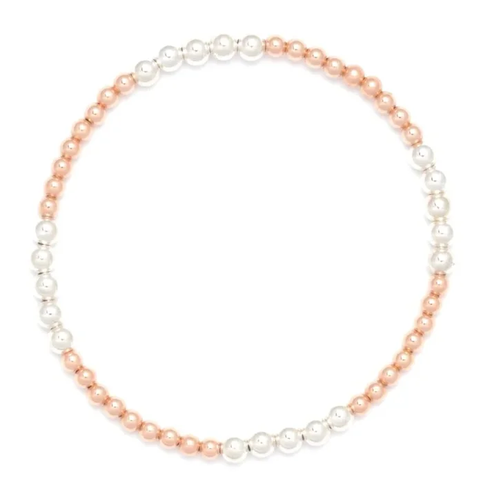 3mm Two Tone Rose Gold and Silver Round Beaded Bracelet