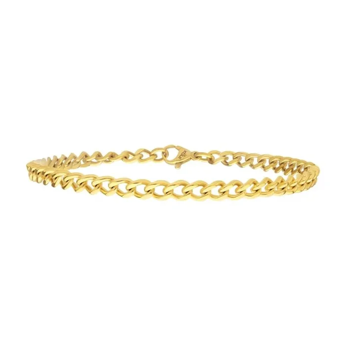 4.35mm 18K Gold IP Titanium Flat Curb Chain Bracelet