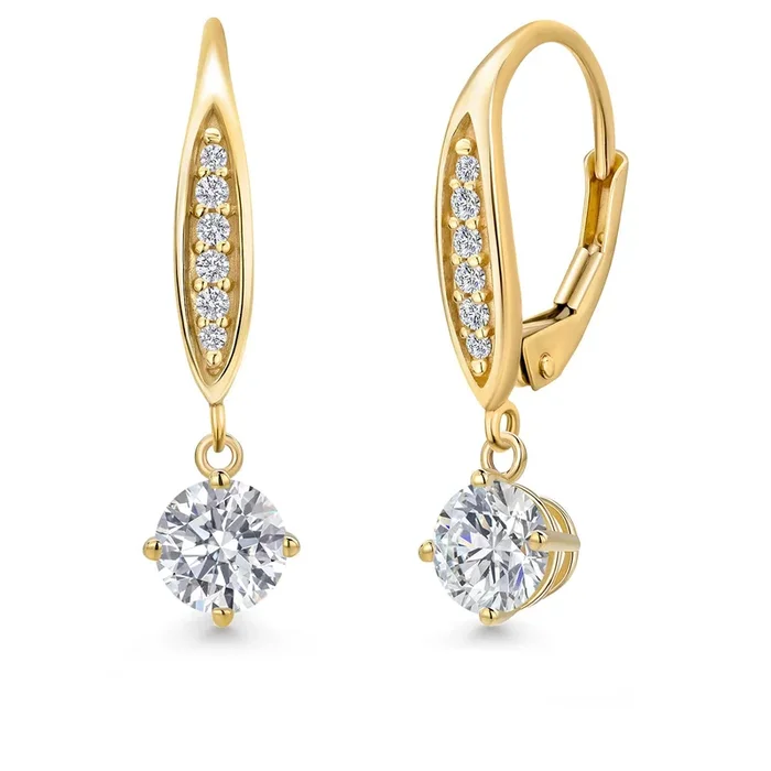 4.5MM Round Gemstone Birhtstone and Lab Grown Diamond Leverback Dangle Earrings for Women in 10K Yellow Gold | Fine Jewelry Gifts for Her Mom Women Wife