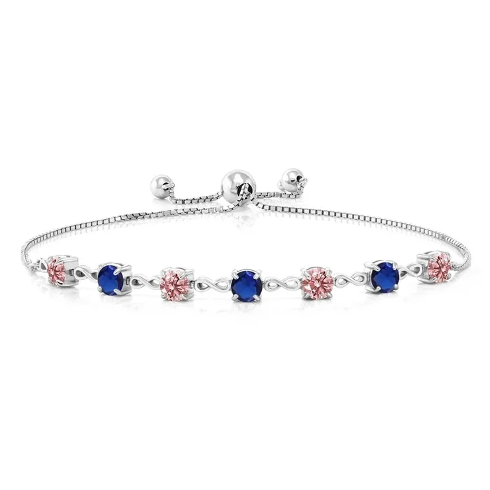 4.5MM Round Gemstone Birthstone and Pink Lab Grown Diamond Infinity Tennis Bracelet for Women | 925 Sterling Silver | Fully Adjustable to 9 Inch | Fine Jewelry for Her Mom Wife