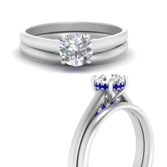 4 Carat Round Cut Hidden Halo Bridal Set