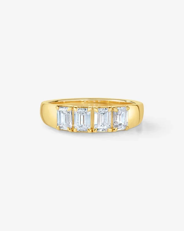4-Stone Emerald Lab Diamond Wedding Band