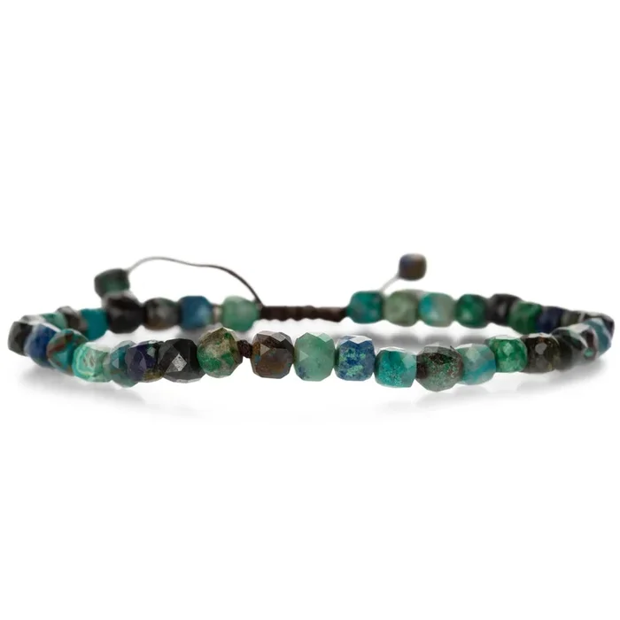 4mm Faceted Cube Chrysocolla Bead Bracelet
