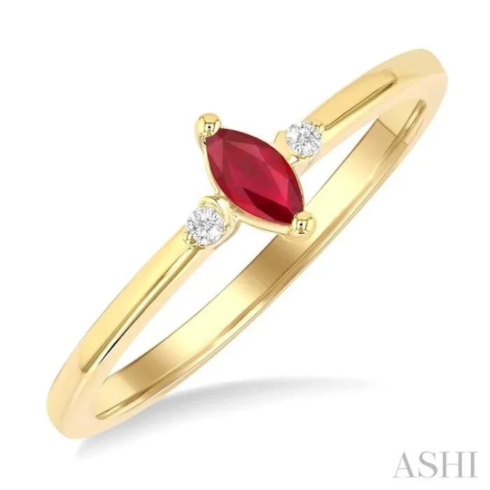 5×2.5 MM Marquise Shape Ruby and 1/50 Ctw Petite Round Cut Diamond Fashion Ring in 10K Yellow Gold