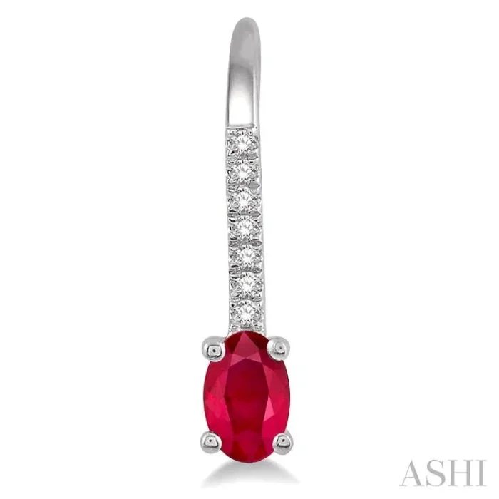 5×3 MM Oval Cut Ruby and 1/20 Ctw Round Cut Diamond Precious Earrings in 10K White Gold