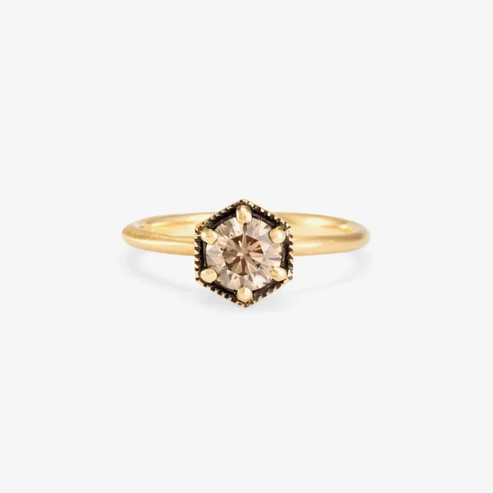 5.6mm Brown Diamond Hexagon Ring | R2207BR