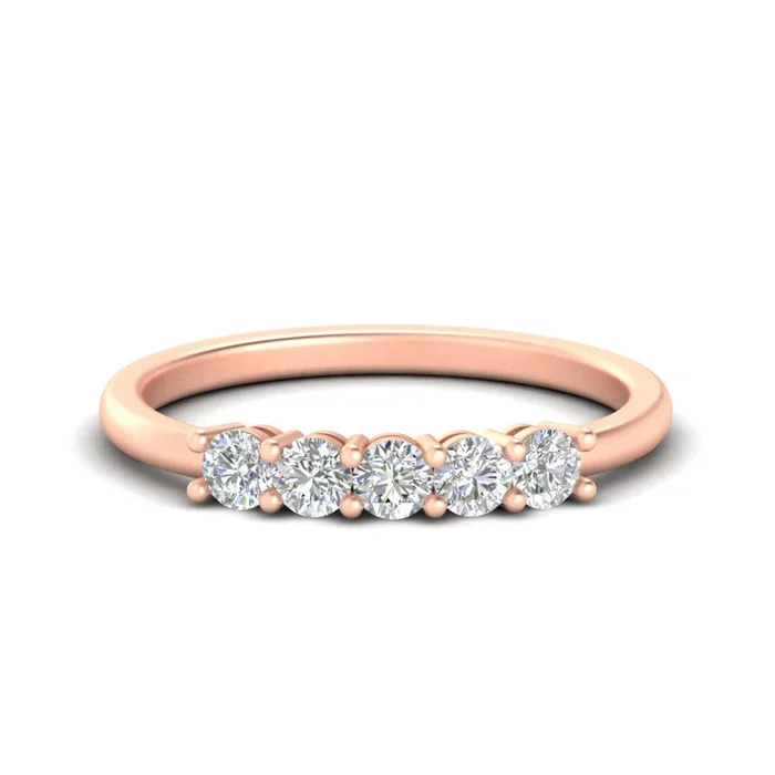 5 Stone Basket Prong Round Cut Anniversary Band