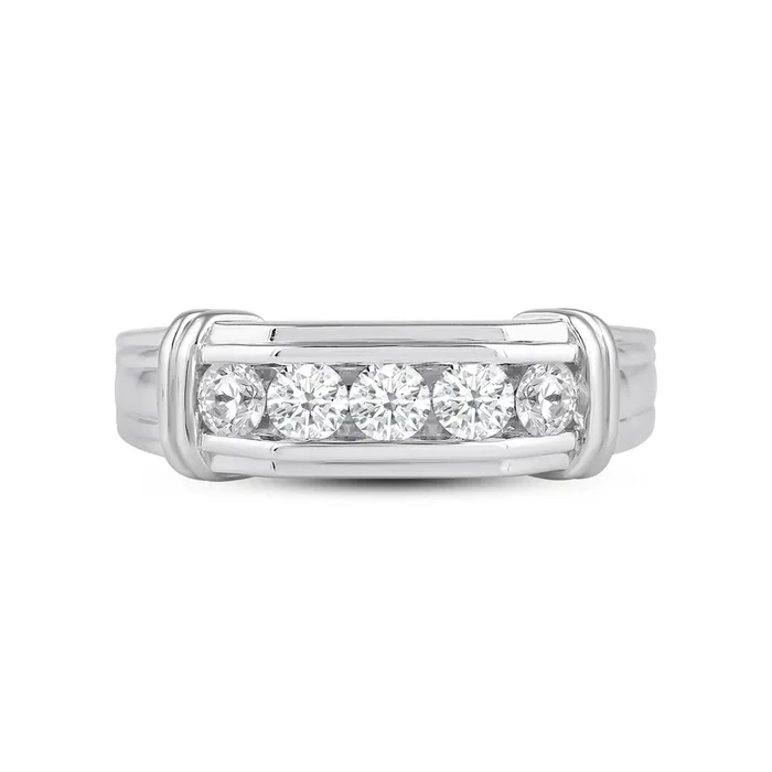 5 Stone Channel Set Ridged Diamond Men’s Ring