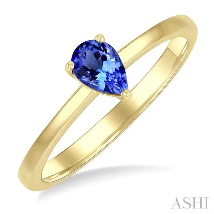 6×4 MM Pear Shape Tanzanite Precious Solitaire Ring in 14K Yellow Gold