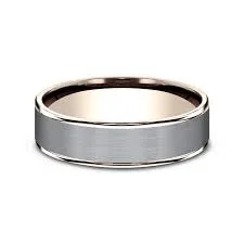 6.5mm 14K Rose Gold and Grey Tantalum Satin Finish Wedding Band