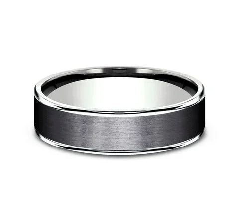 6.5mm 14K White Gold and Black Titanium Satin Finish Wedding Band