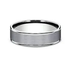 6.5mm 14K White Gold and Grey Tantalum Satin Finish Wedding Band