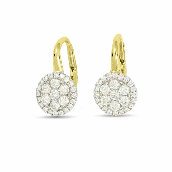 .61ctw Round Diamond Cluster 14K Gold Leverback Earrings