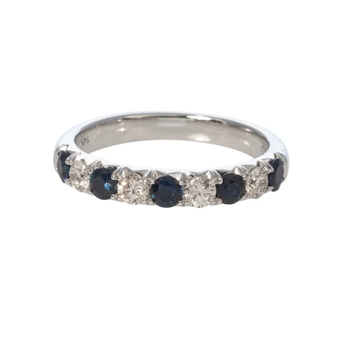 .65ct Sapphire & .36ct Diamond Halfway 14K White Gold Band