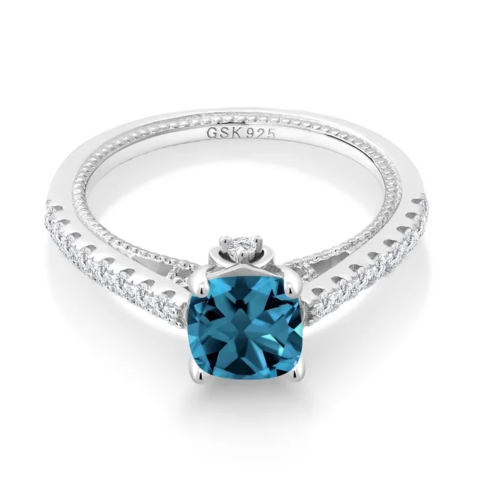 6MM Cushion Gemstone Birthstone and Created Sapphire Engagement Ring For Women | 925 Sterling Silver | Wedding Anniversary Promise Ring | Available In Size 5-9