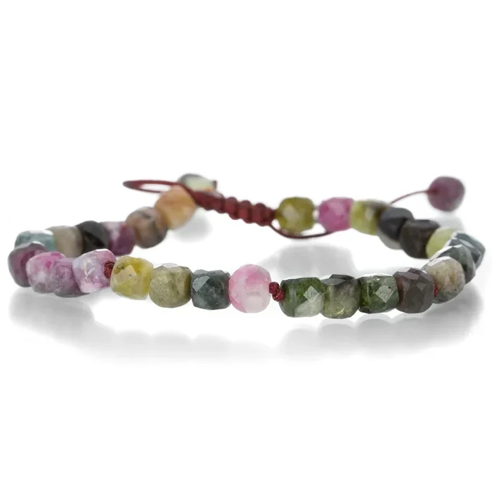 6mm Multicolored Tourmaline Cube Bracelet