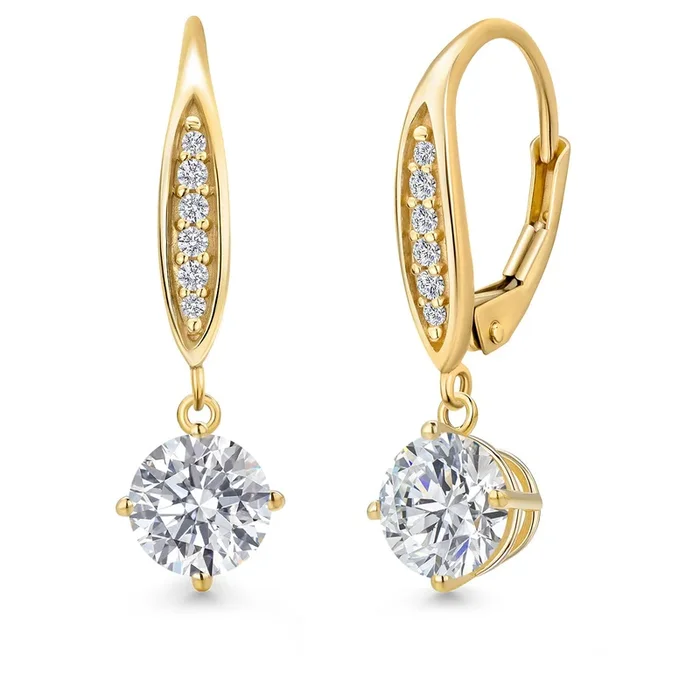 6MM Round Gemstone Birhtstone and Lab Grown Diamond Leverback Dangle Earrings for Women in 10K Yellow Gold | Fine Jewelry Gifts for Her Mom Women Wife