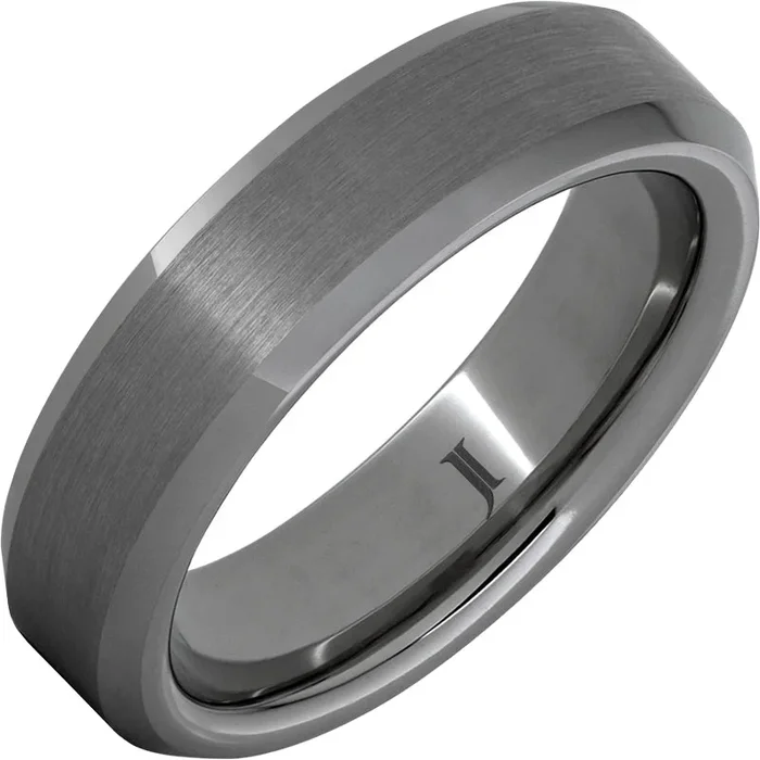 6mm Rugged Tungsten Beveled Edge Satin Ring