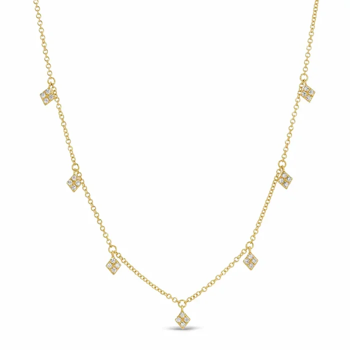 7-Charms Diamond-Shaped Pavé Drop Choker Necklace