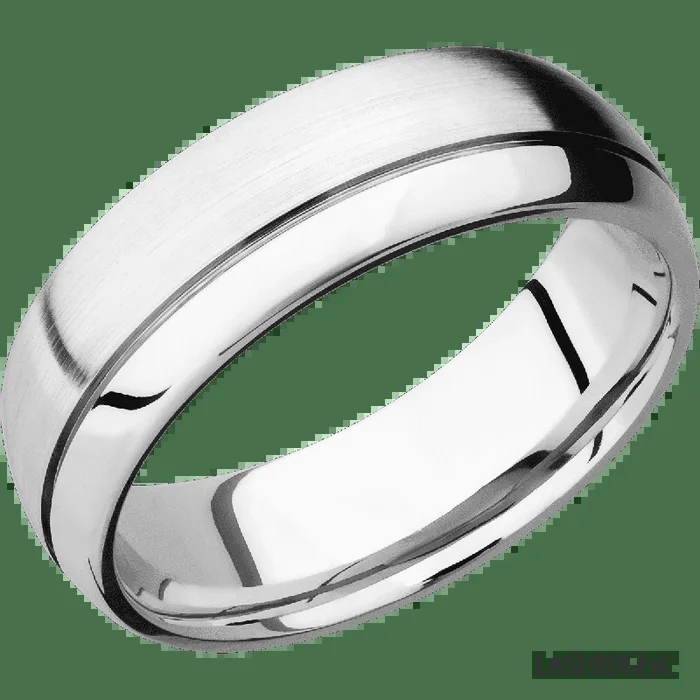 7 mm wide Domed with Off Center Accent Groove 14K White Gold band