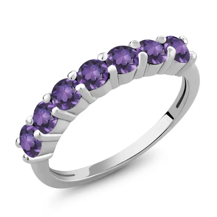 7-Stone Wedding Engagement Anniversary Promise Ring For Women | 925 Sterling Silver | Gemstone Birthstone | Wedding Band Ring | Round 3.5MM | Available In Size 5, 6, 7, 8, 9