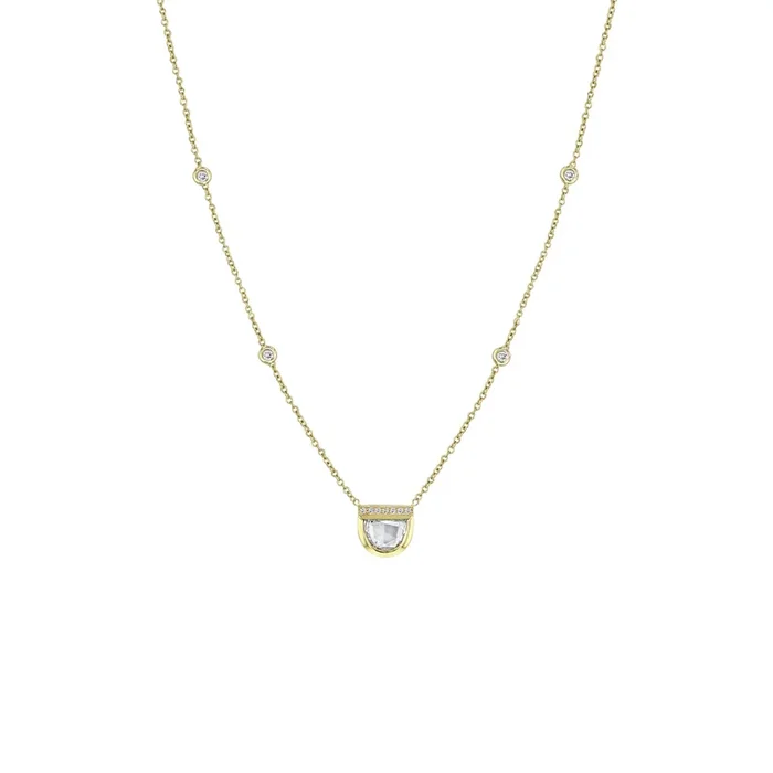 .77 ctw Half Moon Rose Cut Diamond with Floating Diamond Stations Necklace