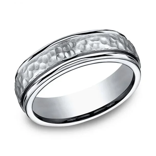 7mm Grey Titanium Hammered Wedding Band
