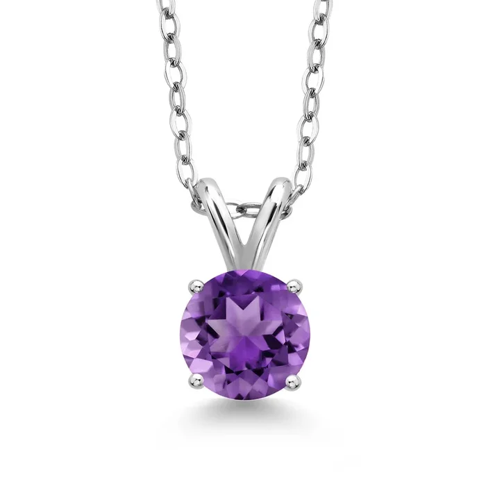 7MM Round Gemstone Birthstone Solitaire Pendant Necklace For Women | 925 Sterling Silver | With 18 Inches Silver Chain | Fine Jewelry Gifts for Her Mom Women Wife