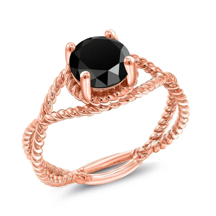 7MM Round Gemstone Birthstone Solitaire Ring for Women | Twisted Rope Band in 18K Rose Gold Plated Silver | Available in Sizes 5, 6, 7, 8, 9