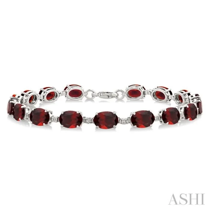 7X5 MM Oval Shape Garnet and 1/10 Ctw Single Cut Diamond Semi-Precious Bracelet in Sterling Silver