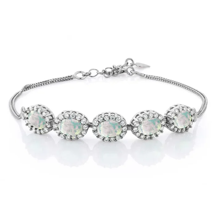 7X5MM Oval Cut Gemstone Birthstone Tennis Bracelet For Women In 925 Sterling Silver | 7 Inch with 1.5 Inch Extender | Fine Jewelry Gifts for Her Mom Women Wife