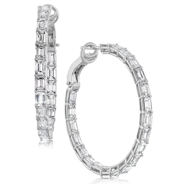 8.21 Carat Emerald Cut Diamond Hoop Earrings