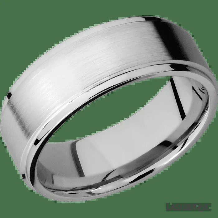 8 mm wide Flat Grooved Edges 14K White Gold band