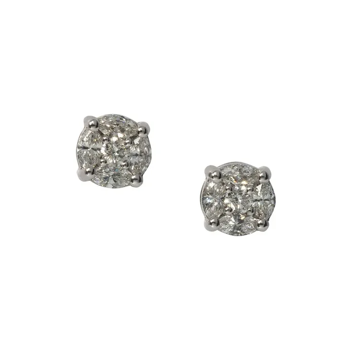 .80ctw Diamond Cluster 14K White Gold Stud Earrings