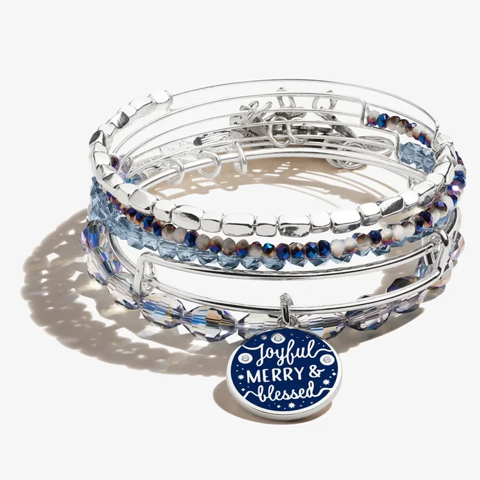 ‘Joyful, Merry & Blessed’ Bracelets, Set of 5