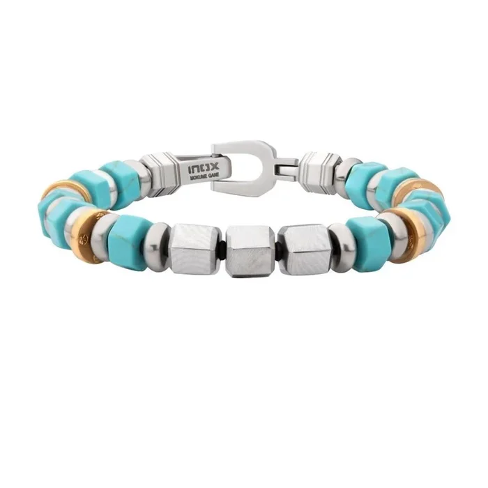 ‘MAKOTO’ 8mm Mokume Gane And Turquoise Beads Bushido Virtue Bracelet