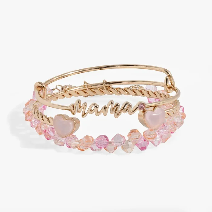 ‘Mama’ Pink Beaded Bangle Set of 3