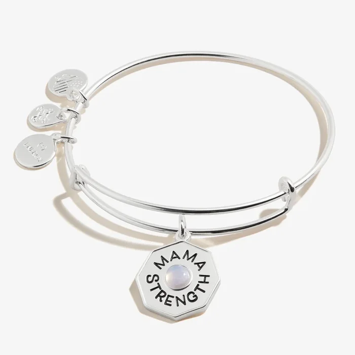 ‘Mama, Strength’ Blue Lace Agate Charm Bangle Bracelet