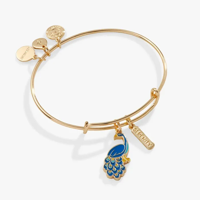 ‘Serenity’ Peacock Duo Charm Bangle Bracelet