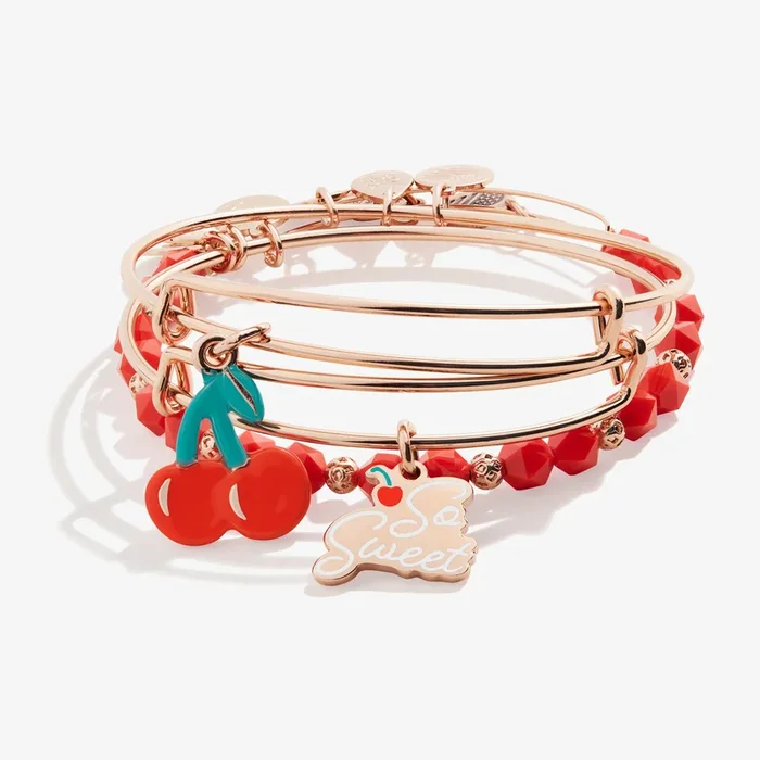 ‘So Sweet’ Cherry Charm Bangles, Set of 3