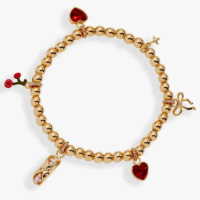 ‘There Cannoli Be You’ Bow & Heart Beaded Charm Stretch Bracelet