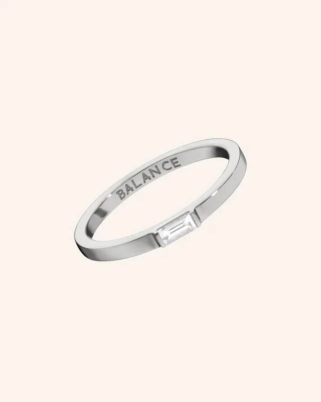 “Balance” Rock Crystal Poesy Sterling Silver Stackable Ring