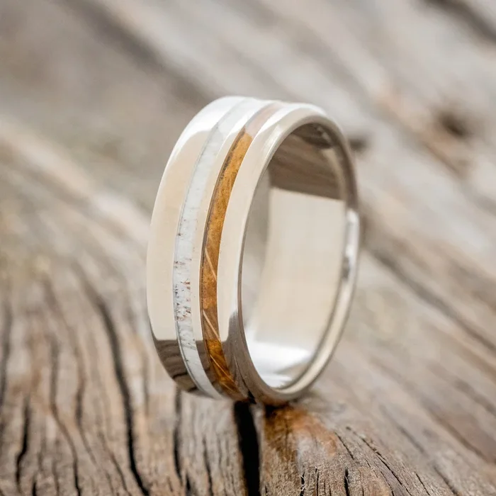 “COSMO” – ANTLER & UNIQUE MATERIAL WEDDING BAND – READY TO SHIP