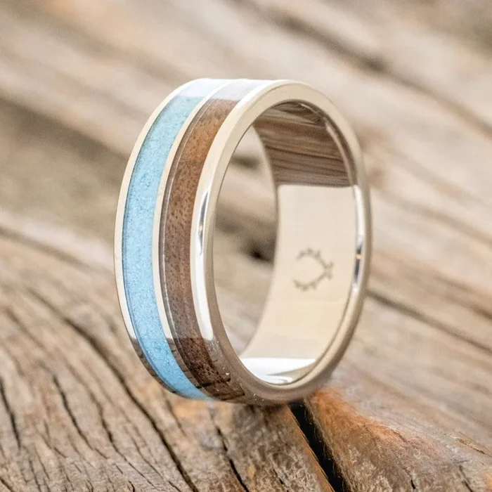 “DYAD” – BLACK WALNUT & TURQUOISE WEDDING BAND