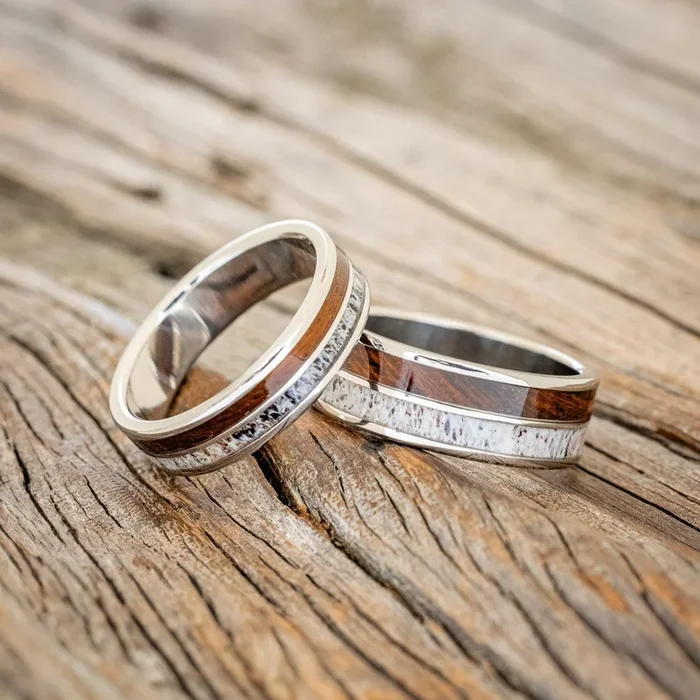 “DYAD” – MATCHING SET OF ANTLER & IRONWOOD WEDDING BANDS